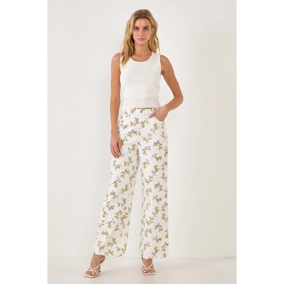 ENGLISH FACTORY Floral Wide Leg White CROP JEANS Size MEDIUM - Picture 2 of 9